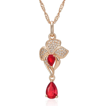 Wbmqda Luxury Red Pomegranate Flower Pendant And Necklace For Women 585 Rose Gold Color Retro Wedding Party Jewelry