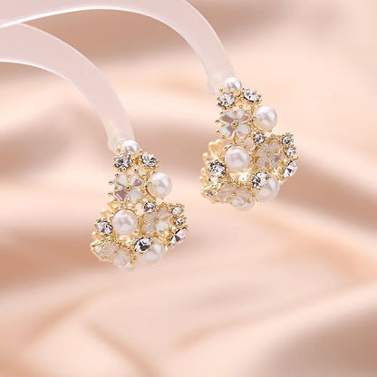 SUYU Earrings With Hollowed Out Half Rings And Simulated Pearl Shell White Flower Earrings