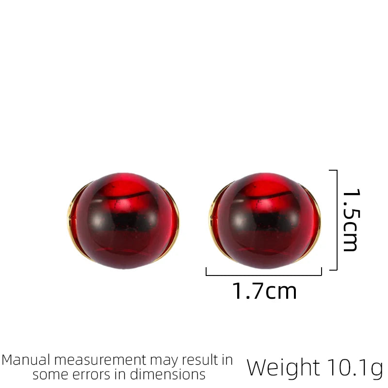 SUYU Simplicity And Fashion Glass Red Bean Red Earrings New Year Vintage Earrings Light Luxury Women's Earrings Festival Gift