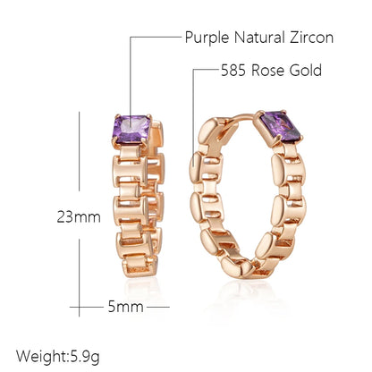 Wbmqda Fashion V Shape Drop Earrings For Women 585 Rose Gold Color With Purple Natural Zircon Daily Party Jewelry 2023 Trending