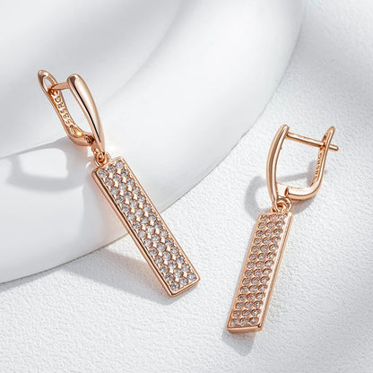 Kienl Hot Full Natural Zircon Long Square Earring for Women Fashion 585 Rose Gold Color High Quality Daily Party Fine Jewelry