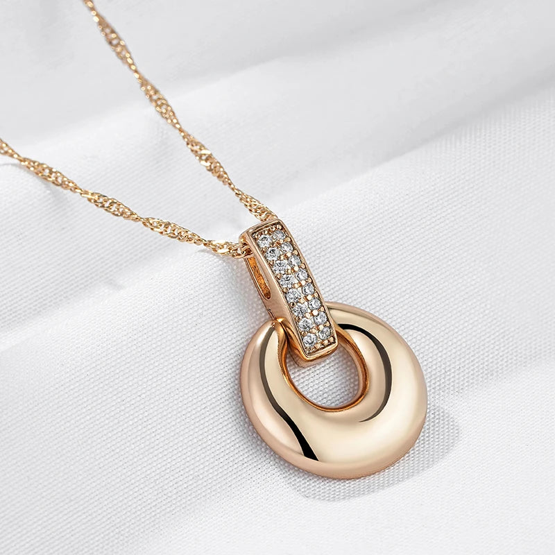 Wbmqda Elegant Glossy Hoop Pendant Necklace For Women 585 Rose Gold Color With White Natural Zircon Fashion Neck Chain Jewelry