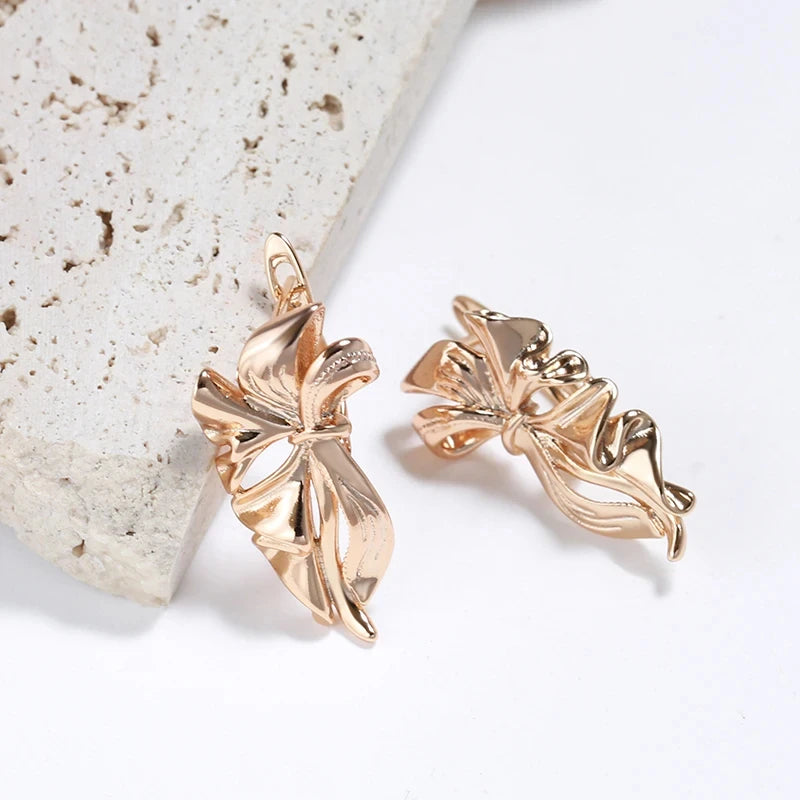 Wbmqda 585 Rose Gold Color Simpe Fashion Metal Flower Drop Earrings For Women High Quality Daily Party Fine Jewelry Accessories