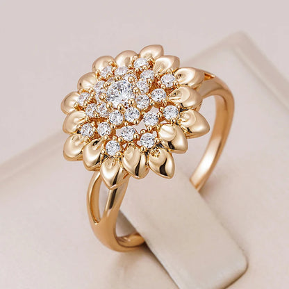 Wbmqda Full Zircon 585 Rose Gold Color Crystal Sun Flower Rings For Women  Luxury Retro Jewelry Daily Match Fine Accessories