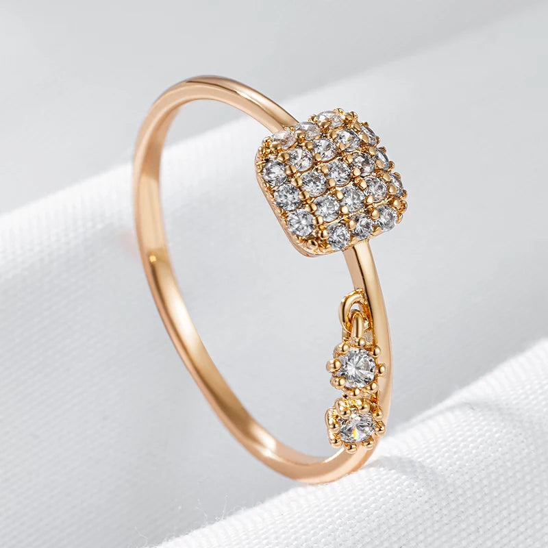 Wbmqda Unique Finger Ring For Women 585 Rose Gold Color With White Natural Zircon Fashion Daily Matching Jewelry Accessories