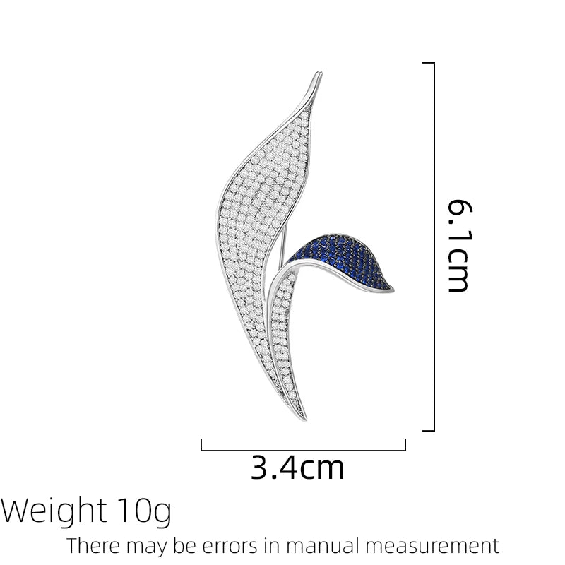 SUYU New Korean Minimalist Design Zircon Asymmetric Blue Leaf Brooch Two Tone Elegant Temperament Brooch