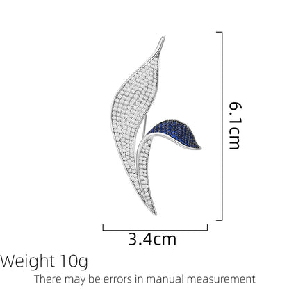 SUYU New Korean Minimalist Design Zircon Asymmetric Blue Leaf Brooch Two Tone Elegant Temperament Brooch