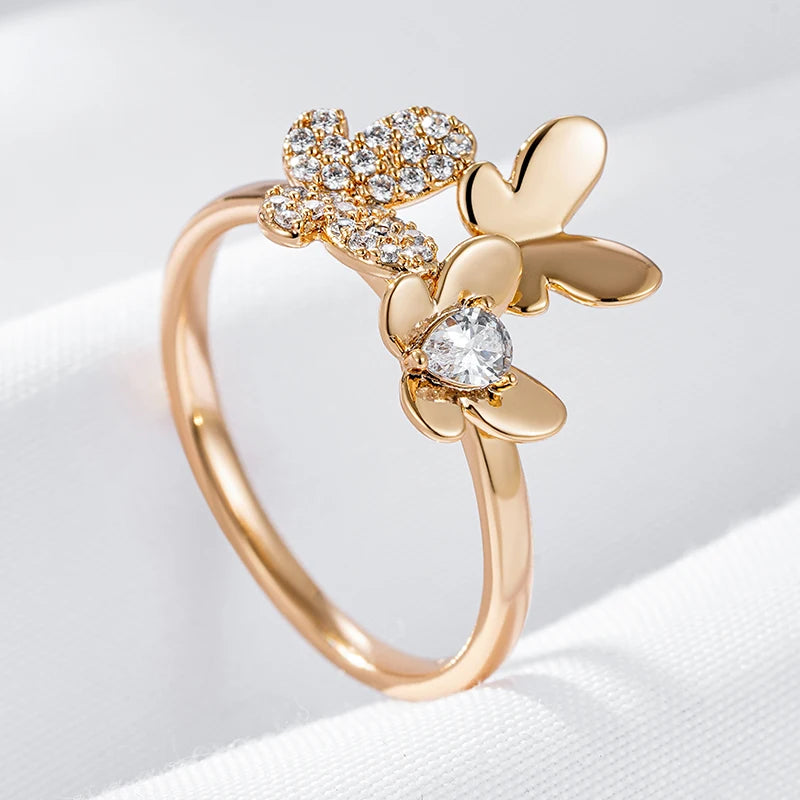 Wbmqda Unique Butterfly Rings For Women 585 Rose Gold Color With White Natural Zircon Fashion Korean Jewelry 2023 Trending