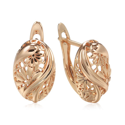 Wbmqda Classic Hollow Metal Flower Drop Earrings For Women 585 Rose Gold Color Ethnic Wedding Jewelry Accessories