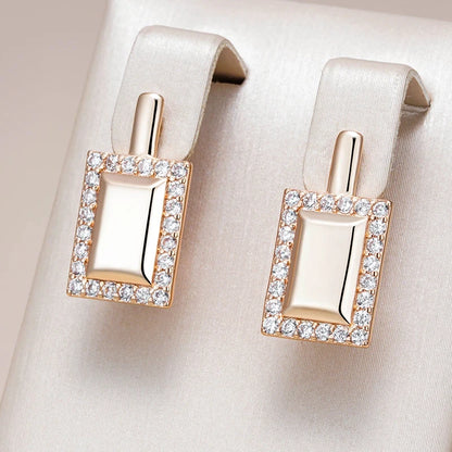 Wbmqda Square Drop Earrings For Women 585 Rose Gold Color With Natural Zircon Fashion Daily Jewelry Accessories