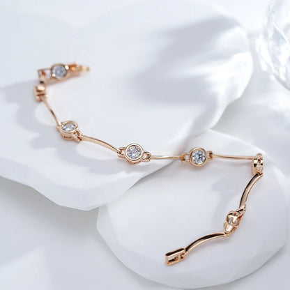 Kinel Hot Simple 585 Rose Gold Color Bracelet for Women Luxury Trend Natural Zircon Bride Wedding Daily Fine Jewelry 2023 New