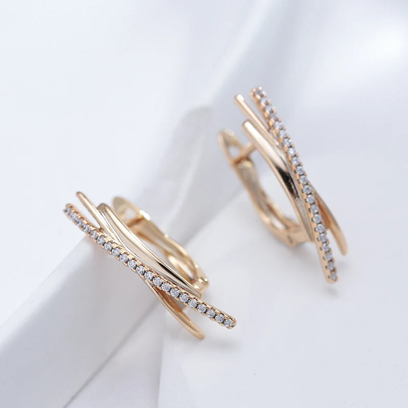 Wbmqda 585 Rose Gold Color Modren Fashion Geometric Drop Earrings For Women Simple Zircon Accessories Daily Matching OL Jewelry