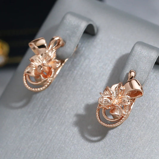 Wbmqda Simple Fashion Metal Flower Earrings For Women 585 Rose Gold Color Vintage Ear Drop Accessories Fine Dubai Jewelry