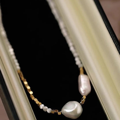 SUYU Women's Light Luxury Design Baroque Freshwater Pearl Necklace Fashionable and Versatile Unique and Design Sense Necklace