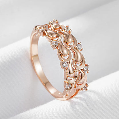 Wbmqda Luxury Double Hollow Lace Zircon Ring For Women 585 Rose Gold Color Crystal Flower Wedding Engagement Fine Jewelry