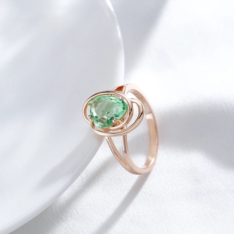 Wbmqda Geometric Light Green Stone Ring For Women 585 Rose Gold Color Trendy Zircon Jewelry Accessories