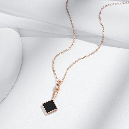 Kinel Hot Square Black Stone Pendant Necklace for Women Fashion 585 Rose Gold Color Accessories High Quality Daily Fine Jewelry