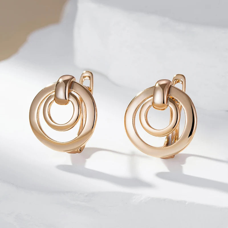 Wbmqda 585 Rose Gold Color Round Hollow Drop Earrings For Women High Quality Daily Fine Jewelry