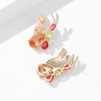 Fashion Niche Temperament Light Luxury Women's Ear Jewelry Colorful Zircon Inlaid Butterfly Earrings With Wings Flying Together