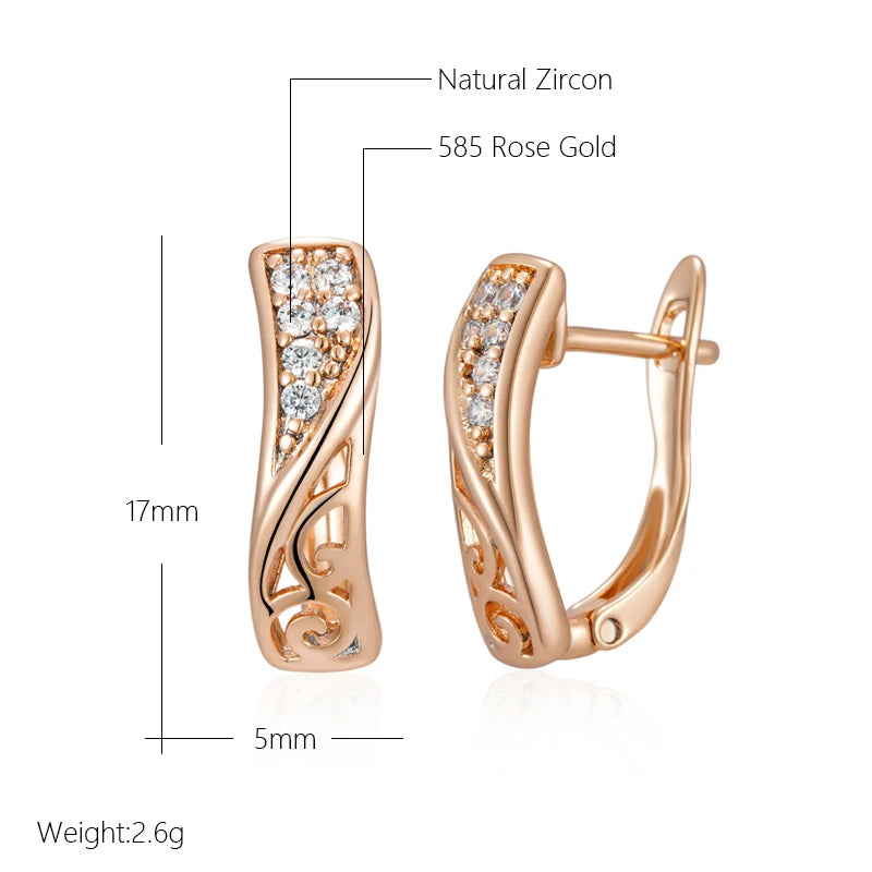 Wbmqda 585 Rose Gold Color Hollow Drop Earrings For Women With White Natural Zircon High Quality Daily Party Fine Jewelry Gifts