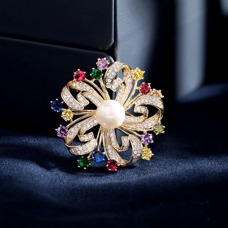 SUYU Luxury Brooch Inlaid With Cubic Zirconia Cheongsam Pin Imitation Pearl Garland Accessories