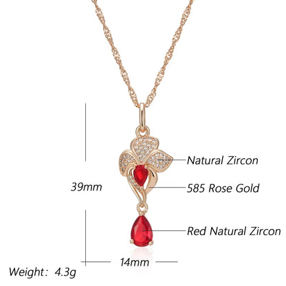 Wbmqda Luxury Red Pomegranate Flower Pendant And Necklace For Women 585 Rose Gold Color Retro Wedding Party Jewelry