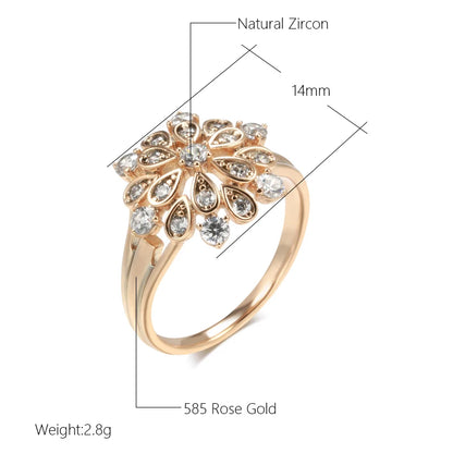 Wbmqda Sparkling Crystal Flower Zircon Ring For Women 585 Rose Gold Color Luxury Retro Bride Wedding Party Jewelry Accessories