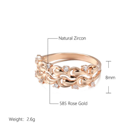 Wbmqda Luxury Double Hollow Lace Zircon Ring For Women 585 Rose Gold Color Crystal Flower Wedding Engagement Fine Jewelry