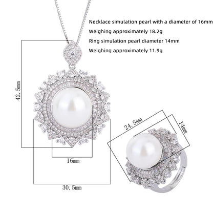 SUYU Autumn White Imitation Beimu Pearl Korean Fashion Handmade Cubic Oxide Luxury Necklace Ring Set