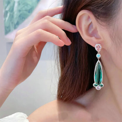 SUYU Women's Light Luxury Fashion Long Droplet Earrings With Zircon Micro Inlay Exaggerated Design For Daily Accessories