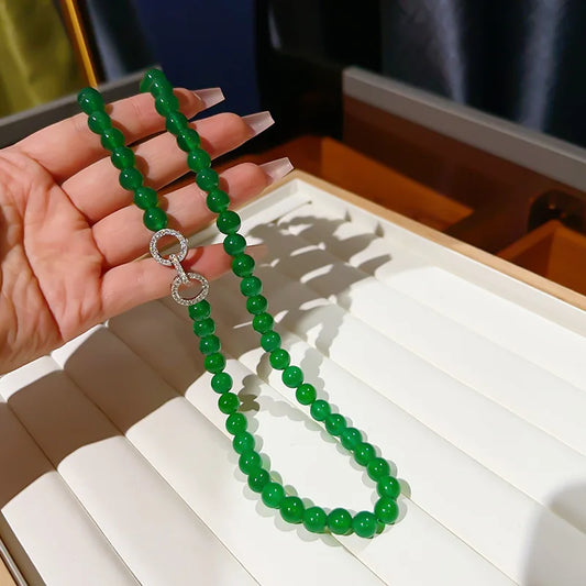 SUYU Women's Light Luxury Design Green Imitation Necklace Elegant Fashionable Versatile and Unique Design Bracelet Set