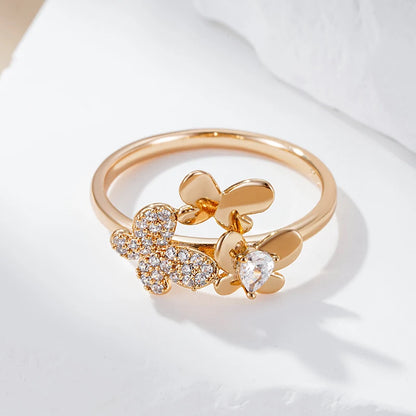 Wbmqda Unique Butterfly Rings For Women 585 Rose Gold Color With White Natural Zircon Fashion Korean Jewelry 2023 Trending