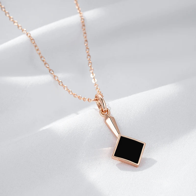 Kinel Hot Square Black Stone Pendant Necklace for Women Fashion 585 Rose Gold Color Accessories High Quality Daily Fine Jewelry