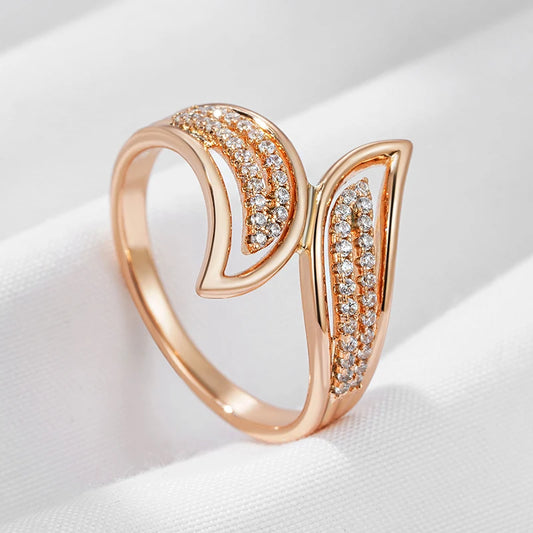 Wbmqda Elegant 585 Rose Gold Color Geometric Natural Zircon Ring For Women New Fashion Creative Design Daily Match Fine Jewelry