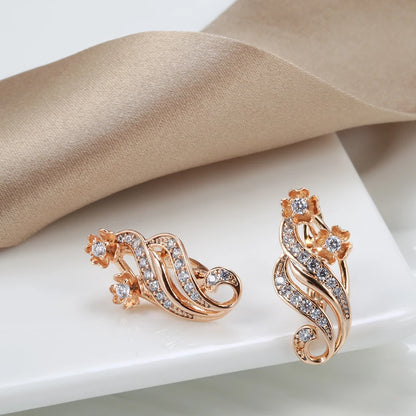 Wbmqda Sparkling Natural Zircon Dangle Earrings For Women 585 Rose Gold Color Luxury Elegant Wedding Party Crystal Jewelry Gifts