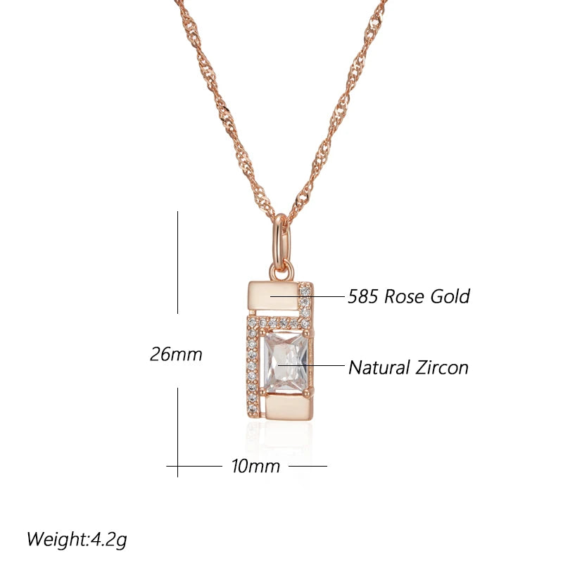 Kinel Classic Square Pendant Necklace For Women 585 Rose Gold Color With Natural Zircon Accessories Simple Pendant Daily Jewelry