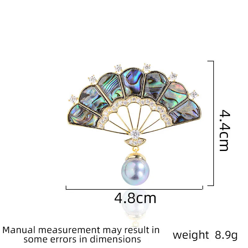 SUYU Women's Light Luxury Design Elegant Fan Pendant Brooch Fashionable and Versatile Unique Design Sense Brooch