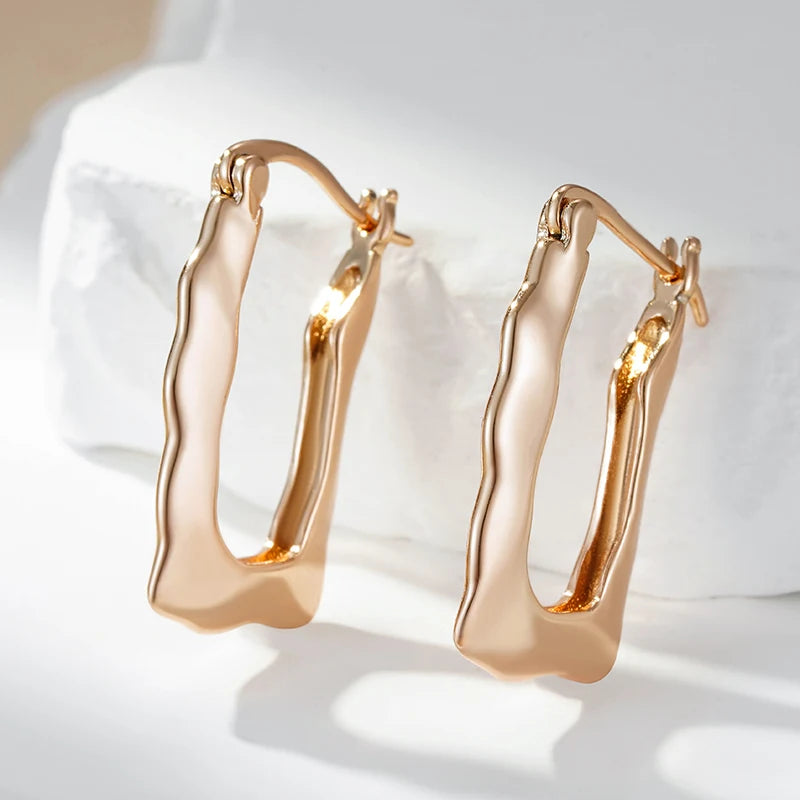 Wbmqda Elegant Simple Metal Glossy Drop Earrings For Women 585 Rose Gold Color French Design Works Daily Match Fashion Jewelry