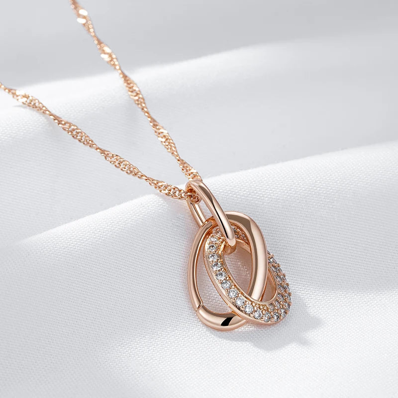 Wbmqda Fashion Double Hoop Zircon Pendant And Necklace For Women 585 Rose Gold Color 2023 Trending Neck Chain Jewelry Gifts