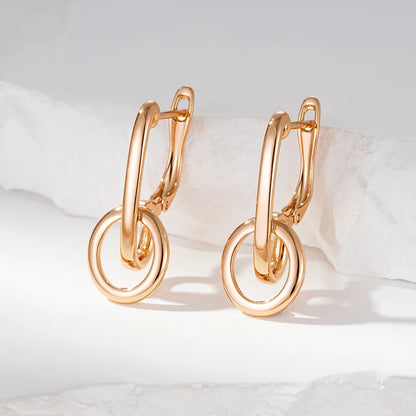 Wbmqda New Fashion Design Glossy Hoop Pendant Earrings For Women 585 Rose Gold Color High Quality Daily Matching Fine Jewelry