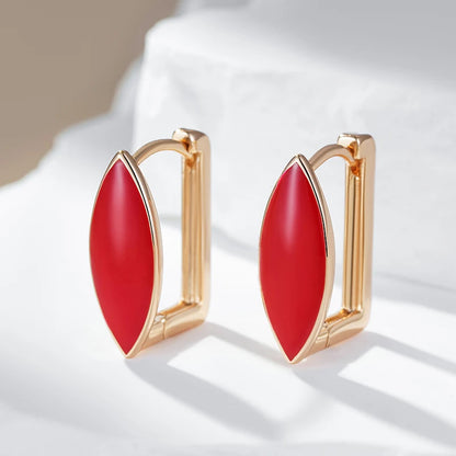 Wbmqda Elegant Red Enamel Drop Earrings For Women 585 Rose Gold Color Ethnic Bride Wedding Party Retro Jewelry Accessories