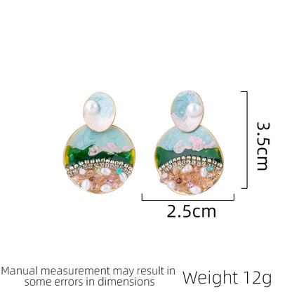 SUYU Chinese Style Artistic Oil Painting Series Simulation Pearl Enamel Earrings Women's Fashion Earrings Versatile Accessories