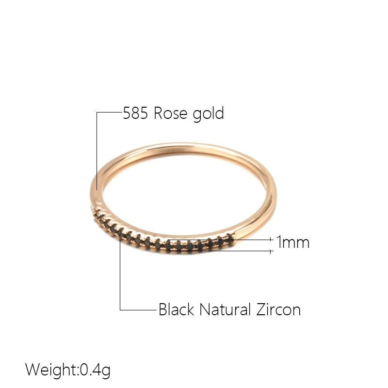 Wbmqda 585 Rose Gold Color Stack-able Finger Ring For Women With Black Natural Zircon Exquisite Daily Matching Fine Jewelry Gift