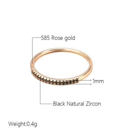 Wbmqda 585 Rose Gold Color Stack-able Finger Ring For Women With Black Natural Zircon Exquisite Daily Matching Fine Jewelry Gift