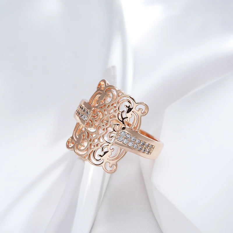 Wbmqda Luxury Unique Hollow Wide Face Ring For Women 585 Rose Gold Silver Color With White Natural Zircon Ethnic Wedding Jewelry