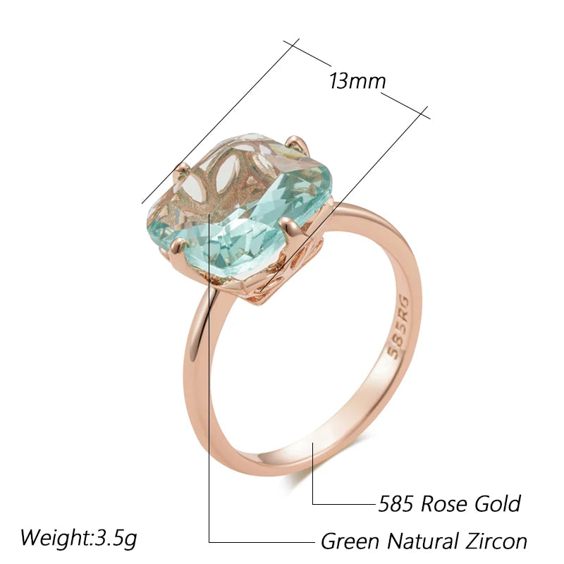 Wbmqda Big Square Light Green Stone Rings For Women 585 Rose Gold Color Fashion Zircon Jewelry Accessories