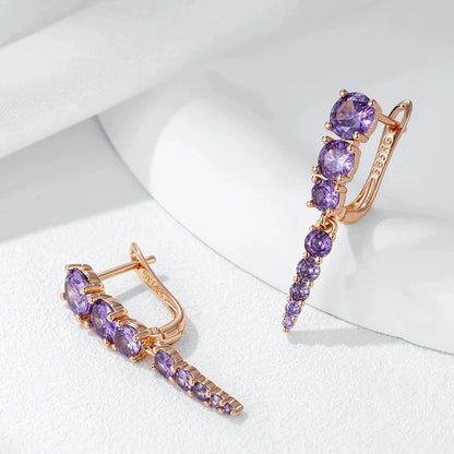 Wbmqda Sparkling Purple Stone Tassel Drop Earrings For Women 585 Rose Gold Color With Natural Zircon Luxury Ethnic Jewelry Gifts