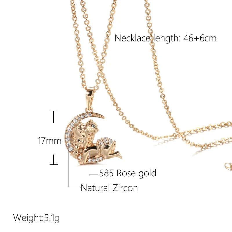 Kinel Hot 585 Rose Gold Color Moon Baby Pendant Necklace for Women Fashion Natural Zircon Pendant Child Jewelry Crystal Gift