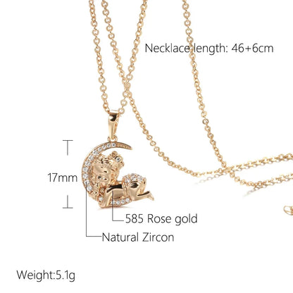 Kinel Hot 585 Rose Gold Color Moon Baby Pendant Necklace for Women Fashion Natural Zircon Pendant Child Jewelry Crystal Gift