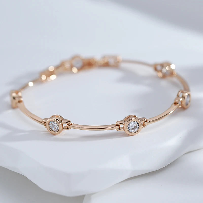 Kinel Hot Simple 585 Rose Gold Color Bracelet for Women Luxury Trend Natural Zircon Bride Wedding Daily Fine Jewelry 2023 New